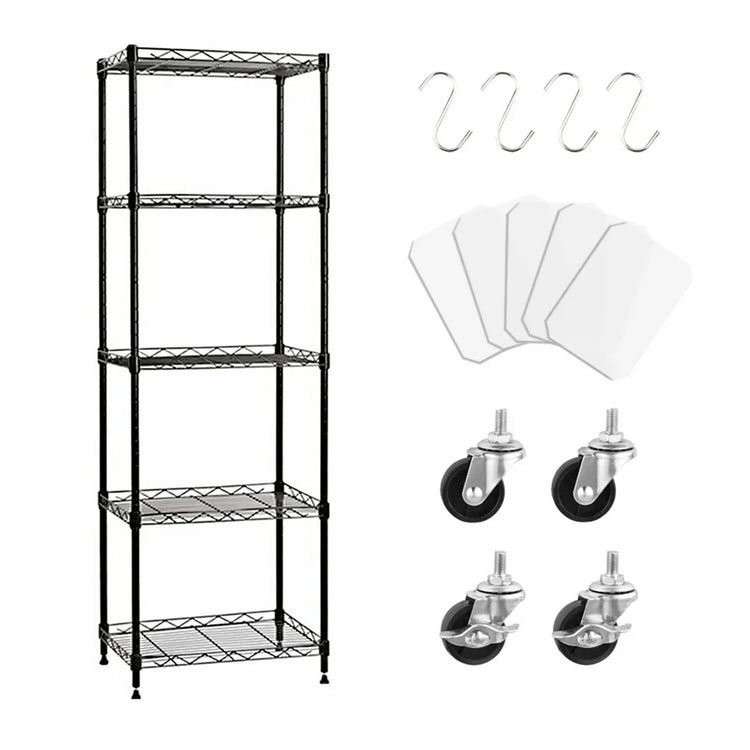 5-Tier Wire Shelving Unit, Narrow Kitchen Metal Shelving for Kitchen Storage, Metal Shelf Organizer Adjustable Storage Shelves