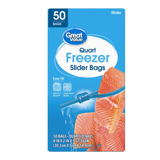 Freezer Guard Slider Zipper Bags, Quart Freezer, 50 Count