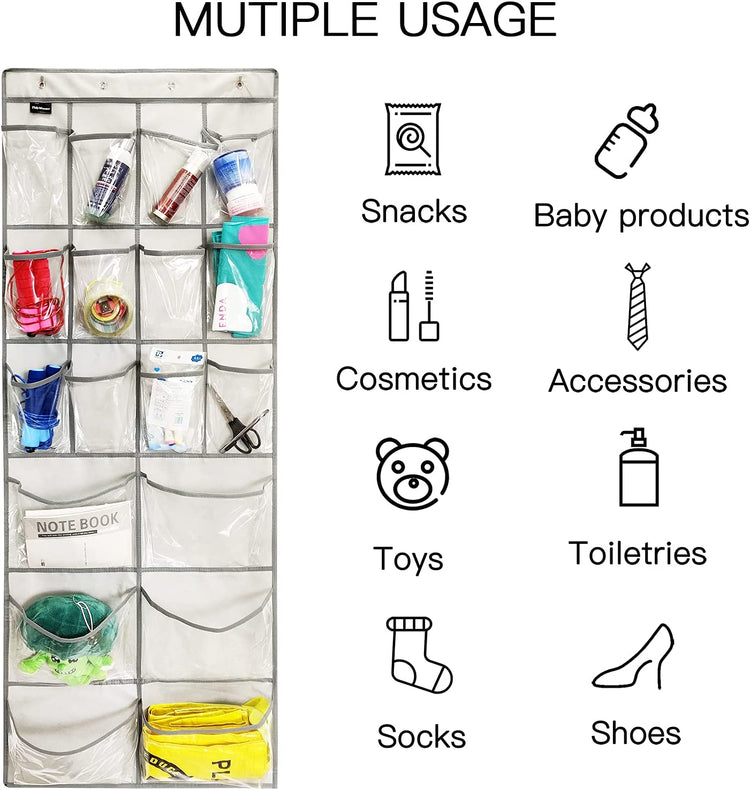 2 Pack Extra Large Hanging Crystal Clear over Door Shoe Organizers,Closet Shoe Organizer Shoe Rack Organizer Shoe Storage,12+6Pockets,8+8Hooks,Grey (59"X 21.6")