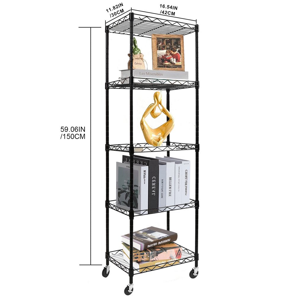 5-Tier Wire Shelving Unit, Narrow Kitchen Metal Shelving for Kitchen Storage, Metal Shelf Organizer Adjustable Storage Shelves