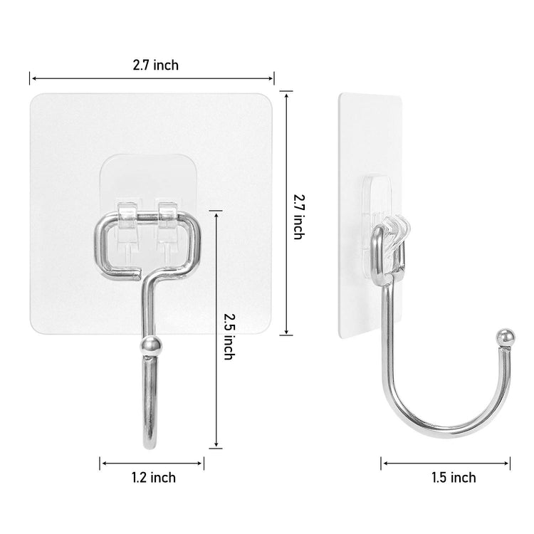 Large Adhesive Hooks 22Ib(Max), Waterproof and Rustproof Wall Hooks for Hanging Heavy Duty, Stainless Steel Towel and Coats Hooks to Use inside Kitchen, Bathroom, Home and Office, 8Pack