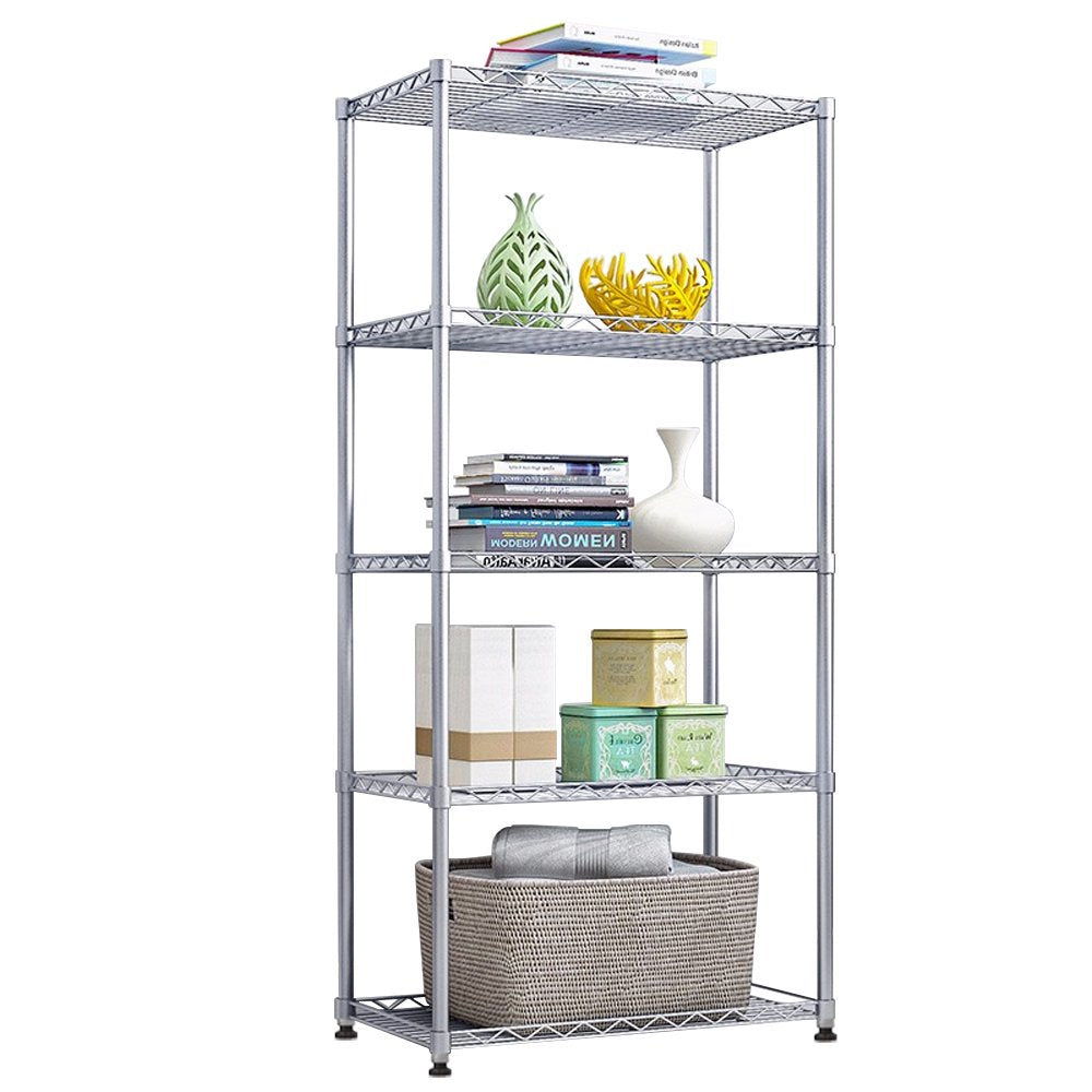 Wire Storage Shelves for Garage, 5-Shelf Metal Shelving Unit for Kitchen, Changeable Metal Utility Shelves Storage Rack, Durable Kitchen Shelving Unit for Garage Bedroom Bathroom, 21"X11"X 59", L6492