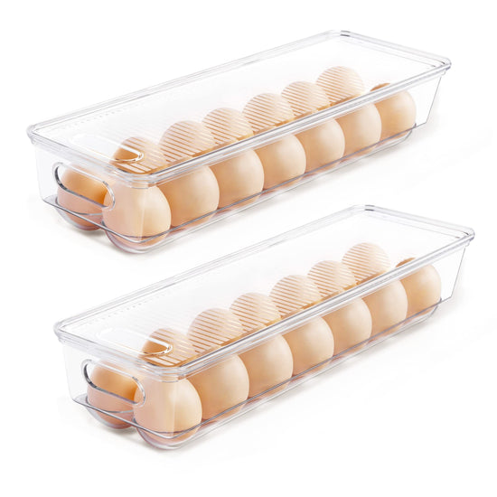 Egg Storage Container for Refrigerator,  2 PACK Egg Holder, Stackable Tray Holds 14 Eggs