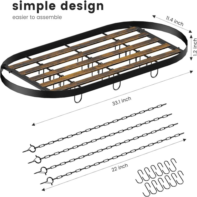 Hanging Pot Rack, Pot Hanger Pots and Pans Organizer for Kitchen Ceiling, Heavy Duty Cooking Hanger with 12 Hooks