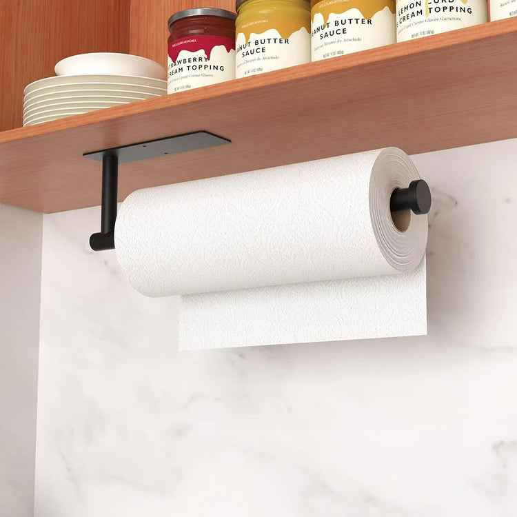 Paper Towel Holder - Self-Adhesive or Drilling, Matte Black Wall Mounted Paper Towel Rack, SUS304 Stainless Steel Kitchen Roll Holder under Cabinet