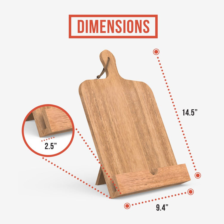 Classic Cookbook Recipe Stand, 100% Acacia Wood - Brown 14.6 X 9.4 X 1.8 In