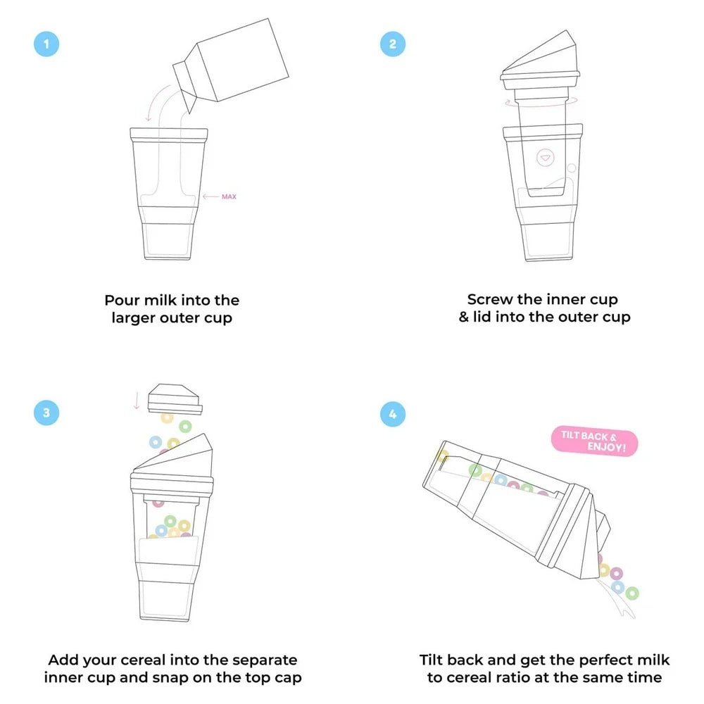 XL White: Portable Plastic Cereal Cup for Breakfast on the Go, Bpa-Free & Dishwasher-Safe