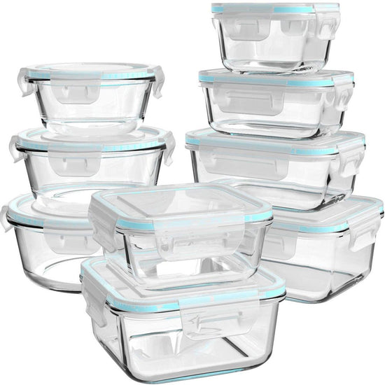 Glass Food Storage Containers with Lids, Glass Meal Prep Containers,Bpa Free (9 Lids & 9 Containers)