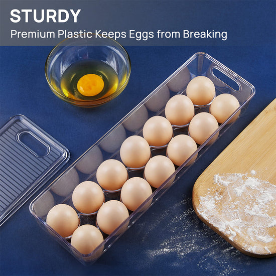 Egg Storage Container for Refrigerator,  2 PACK Egg Holder, Stackable Tray Holds 14 Eggs