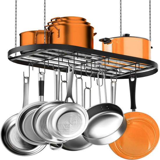 Hanging Pot Rack, Pot Hanger Pots and Pans Organizer for Kitchen Ceiling, Heavy Duty Cooking Hanger with 12 Hooks