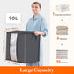 Clothes Storage Bag 90L Large Capacity Organizer with Reinforced Handle Thick Fabric for Comforters, Blankets, Bedding, Foldable with Sturdy Zipper, Clear Window, 3 Pack, Grey