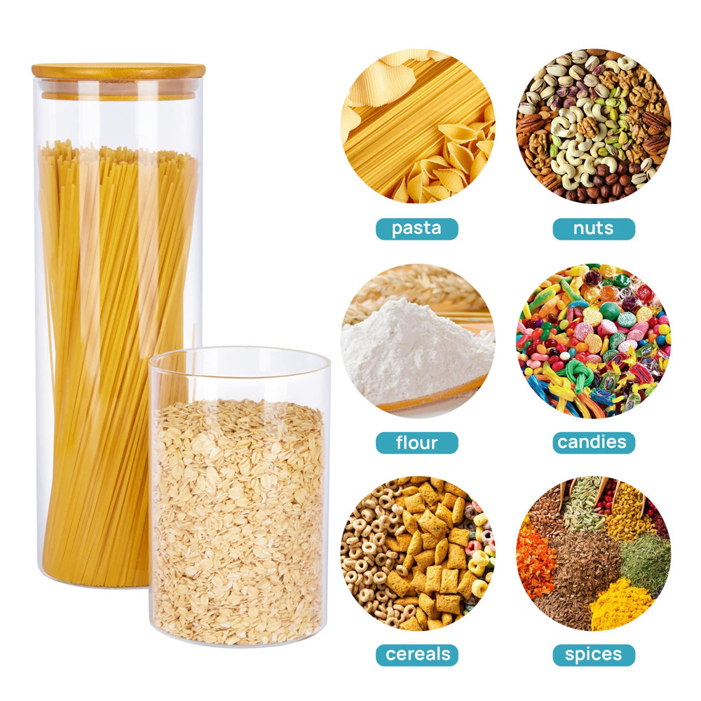 7 PACK Glass Jar with Bamboo Lids,  Glass Food Storage Canister Set, for Kitchen, Pantry Organization