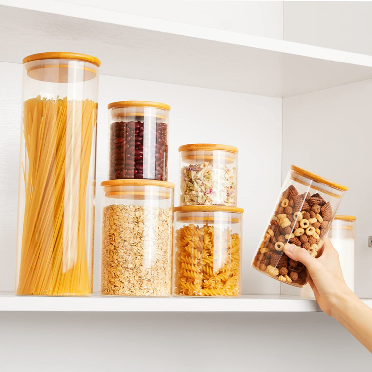 7 PACK Glass Jar with Bamboo Lids,  Glass Food Storage Canister Set, for Kitchen, Pantry Organization