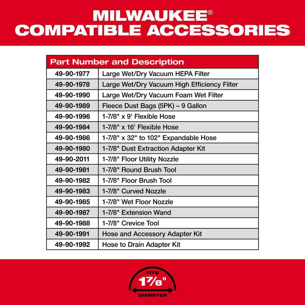 M18 FUEL 9 Gal. Cordless Dual-Battery Wet/Dry Shop Vacuum with AIR-TIP 1-1/4 In. - 2-1/2 In. (4- Piece) Automotive Kit