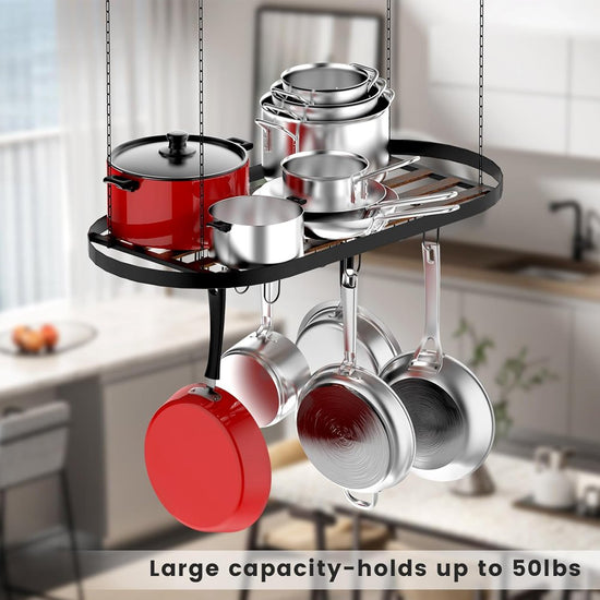 Hanging Pot Rack, Pot Hanger Pots and Pans Organizer for Kitchen Ceiling, Heavy Duty Cooking Hanger with 12 Hooks