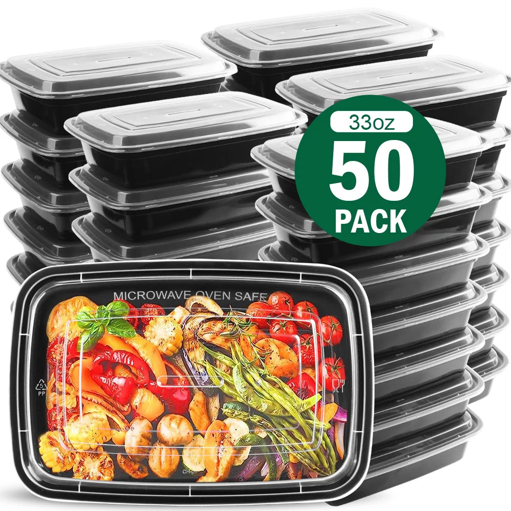 Meal Prep Containers, Plastic Food Storage Containers with Lids, 32Oz Meal Prep Container, to Go Containers Disposable, BPA Free, 50 Packs