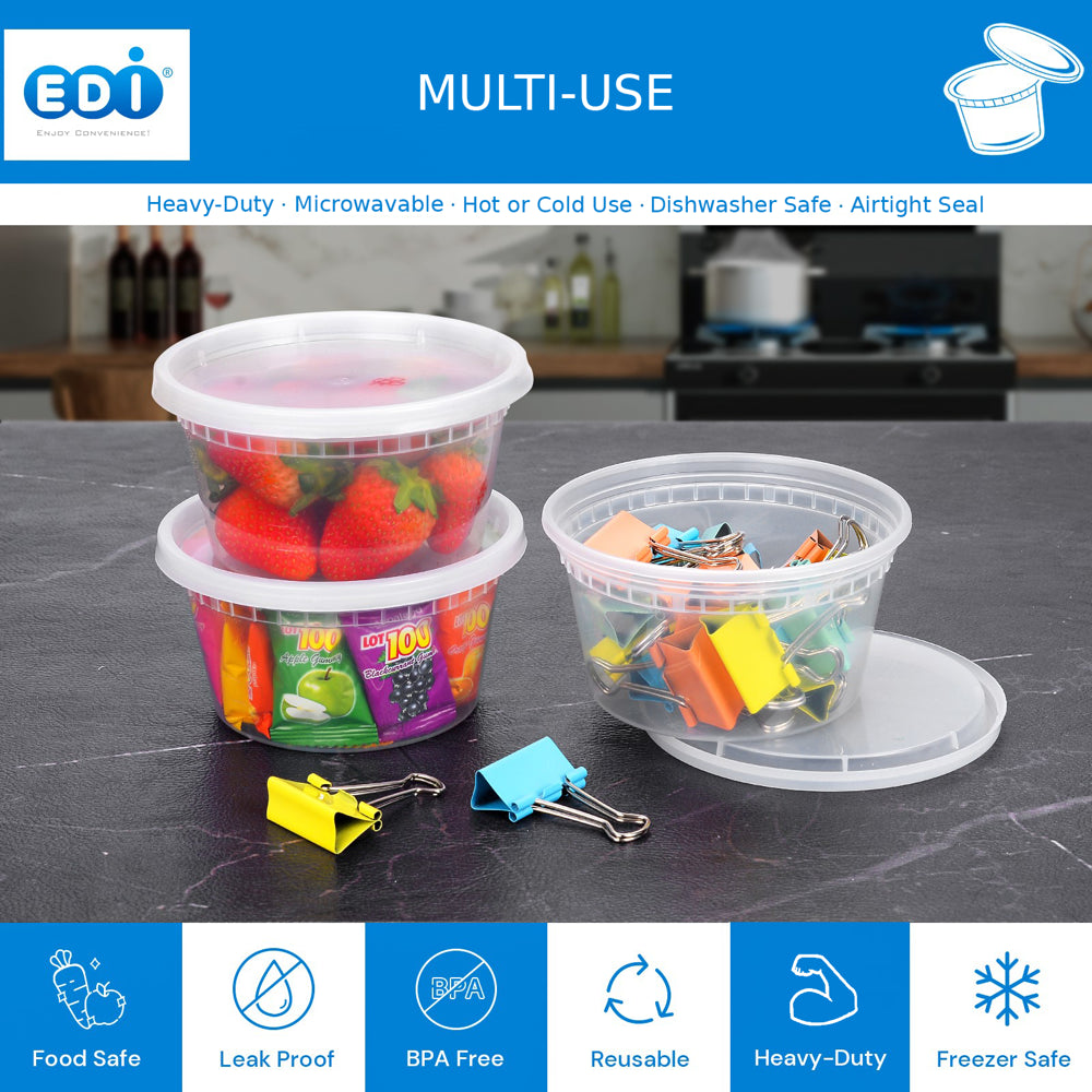 [-Round Deli Containers (12 Oz, 25)] Plastic Deli Food Storage Containers with Airtight Lids | Microwave-, Freezer and Dishwasher-Safe | BPA Free | Heavy-Duty | Meal Prep | Leakproof | Recyclable