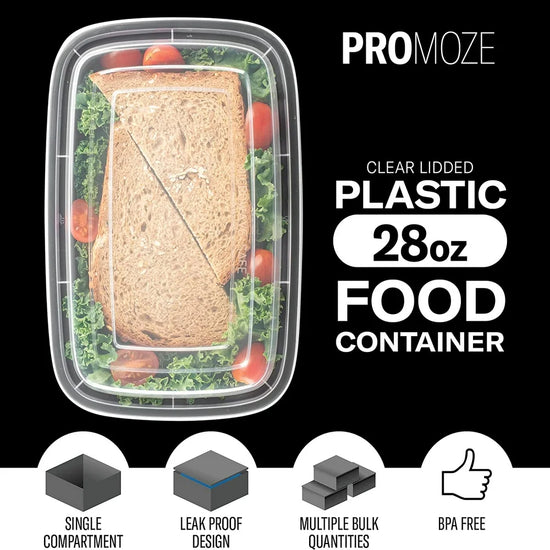 5-Pack Meal Prep Plastic Microwavable Food Storage Containers with Lids 28 Oz. 1 Compartment Black Rectangular Reusable Lunch Boxes