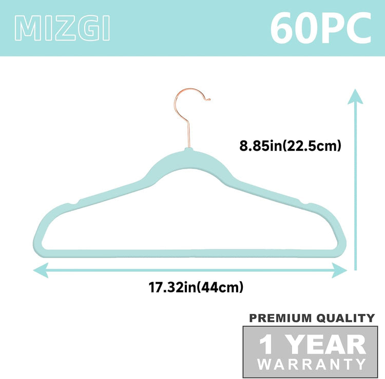 Premium Velvet Hangers (60 Pack) Heavy Duty - Non Slip Felt Hangers - Mint Green - Rose Gold Hooks,Space Saving Clothes Hangers,Durable Strong Hangers for Suits,Coats