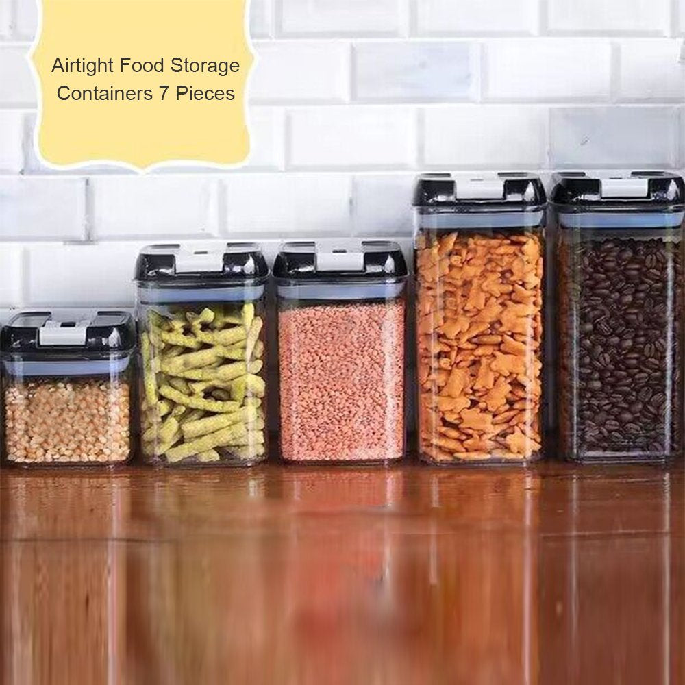 Airtight Food Storage Containers, 7 Pieces BPA Free Plastic Cereal Containers with Easy Lock Lids, for Kitchen Pantry Organization and Storage with Labels and Pen, Black