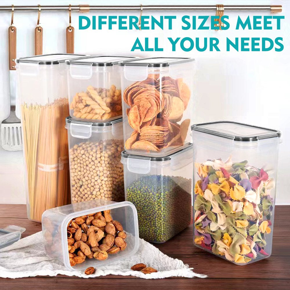Airtight Food Storage Container Set, 21 Pcs Food Canisters for Kitchen, Pantry Organization and Storage, Plastic Cereal Container with Easy Lock Lids, Labels, Marker & Spoon Set