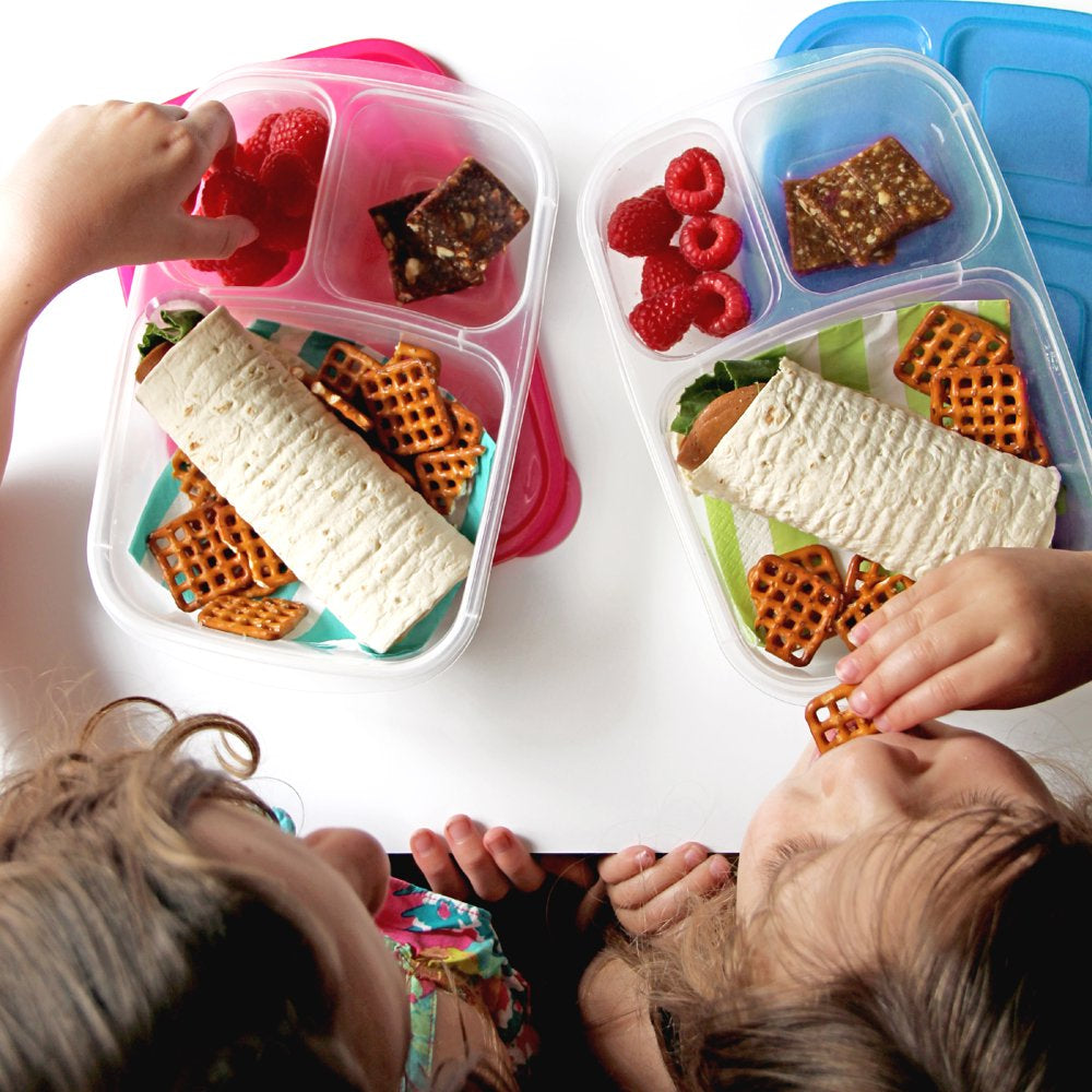 - Bento Lunch Boxes - Reusable 3-Compartment Food Containers for School, Work, and Travel, Set of 4, Brights