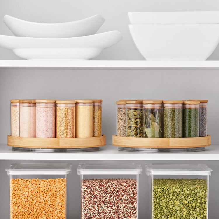 Bamboo Low Wall Organization Turntable Lazy Susan, Brown, 9.5" Diameter, Pack of 2