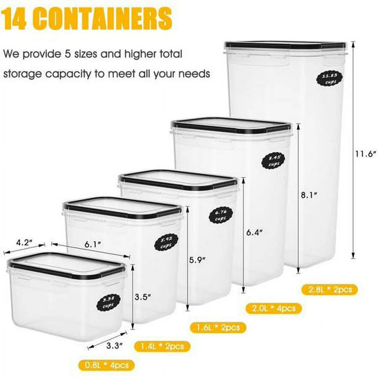 Airtight Food Storage Containers Set, 14 PCS Kitchen Storage Containers with Lids for Flour, Cereal Kitchen Containers ,Transparent Food Storage Containers