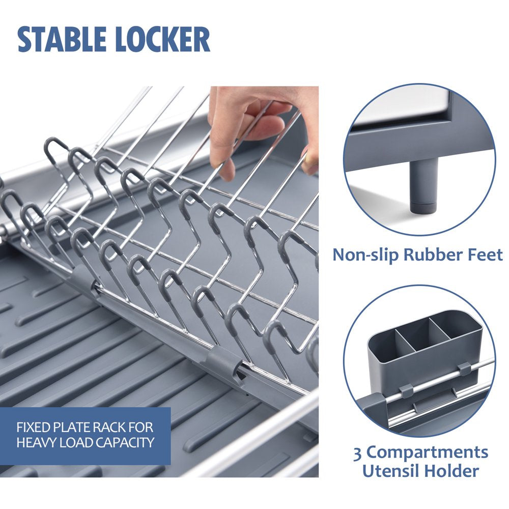 Aluminum Extendable Dish Drying Rack, Adjustable Dish Drainer for Kitchen, Kitchen Countertop Storage Dish Rack