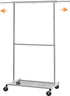 Standard Clothing Garment Rack, Rolling Clothes Organizer with Wheels and Bottom Shelves, Extendable, Chrome