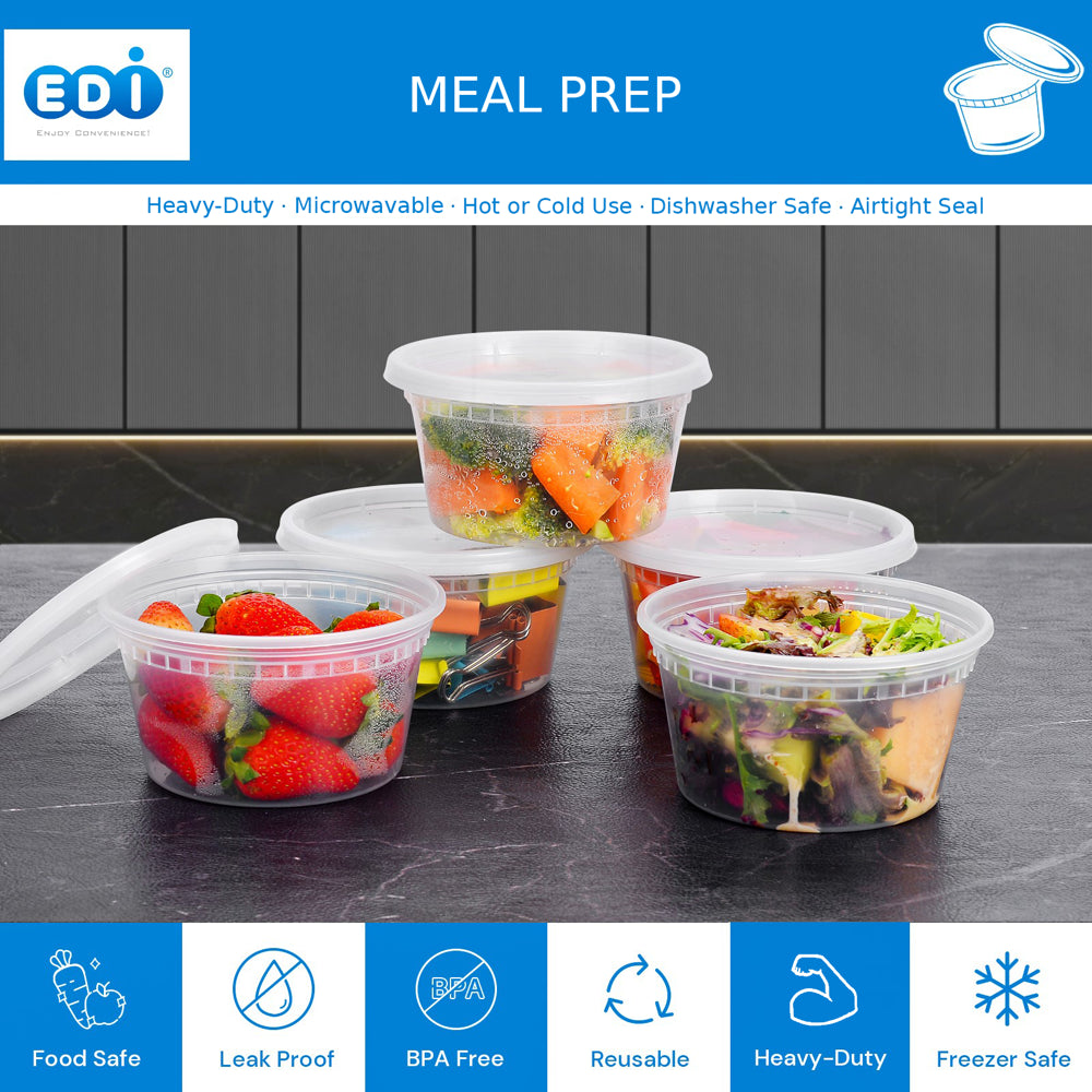 [-Round Deli Containers (12 Oz, 25)] Plastic Deli Food Storage Containers with Airtight Lids | Microwave-, Freezer and Dishwasher-Safe | BPA Free | Heavy-Duty | Meal Prep | Leakproof | Recyclable