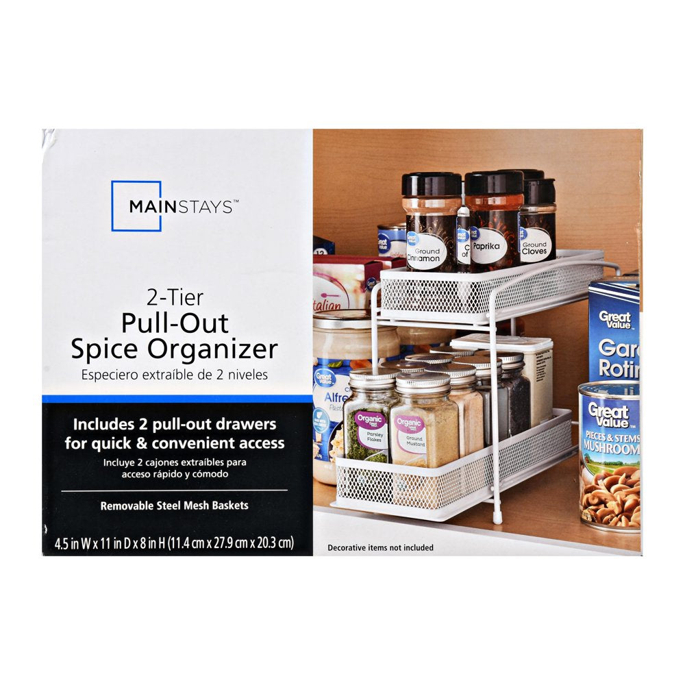 2-Tier Pull-Out Spice Organizer, White