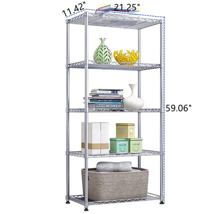 Wire Storage Shelves for Garage, 5-Shelf Metal Shelving Unit for Kitchen, Changeable Metal Utility Shelves Storage Rack, Durable Kitchen Shelving Unit for Garage Bedroom Bathroom, 21"X11"X 59", L6492