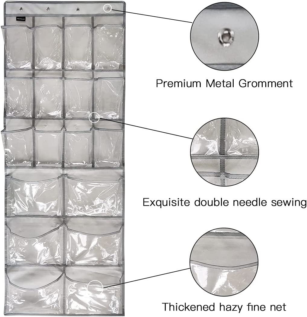 2 Pack Extra Large Hanging Crystal Clear over Door Shoe Organizers,Closet Shoe Organizer Shoe Rack Organizer Shoe Storage,12+6Pockets,8+8Hooks,Grey (59"X 21.6")