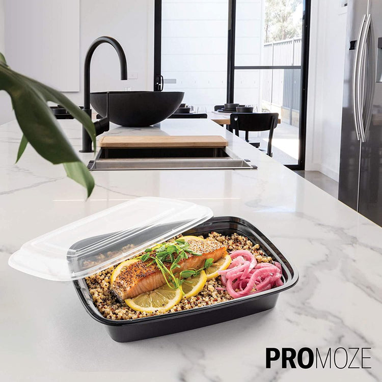 5-Pack Meal Prep Plastic Microwavable Food Storage Containers with Lids 28 Oz. 1 Compartment Black Rectangular Reusable Lunch Boxes
