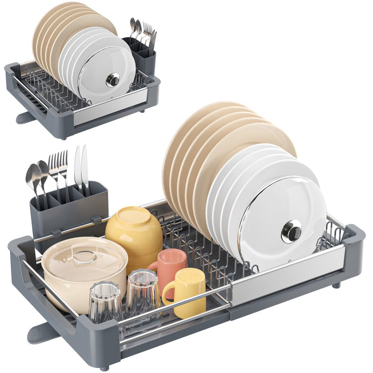 Aluminum Extendable Dish Drying Rack, Adjustable Dish Drainer for Kitchen, Kitchen Countertop Storage Dish Rack