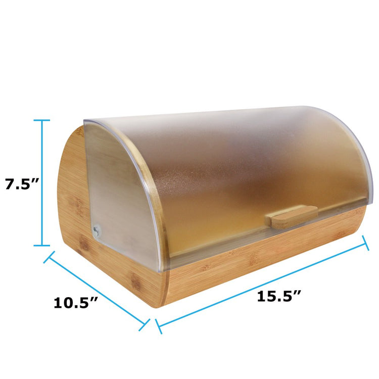 Bamboo Bread Box, Large Storage, Acrylic Easy Glide Cover with Handle, Polished Brown