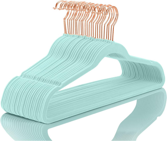 Premium Velvet Hangers (60 Pack) Heavy Duty - Non Slip Felt Hangers - Mint Green - Rose Gold Hooks,Space Saving Clothes Hangers,Durable Strong Hangers for Suits,Coats