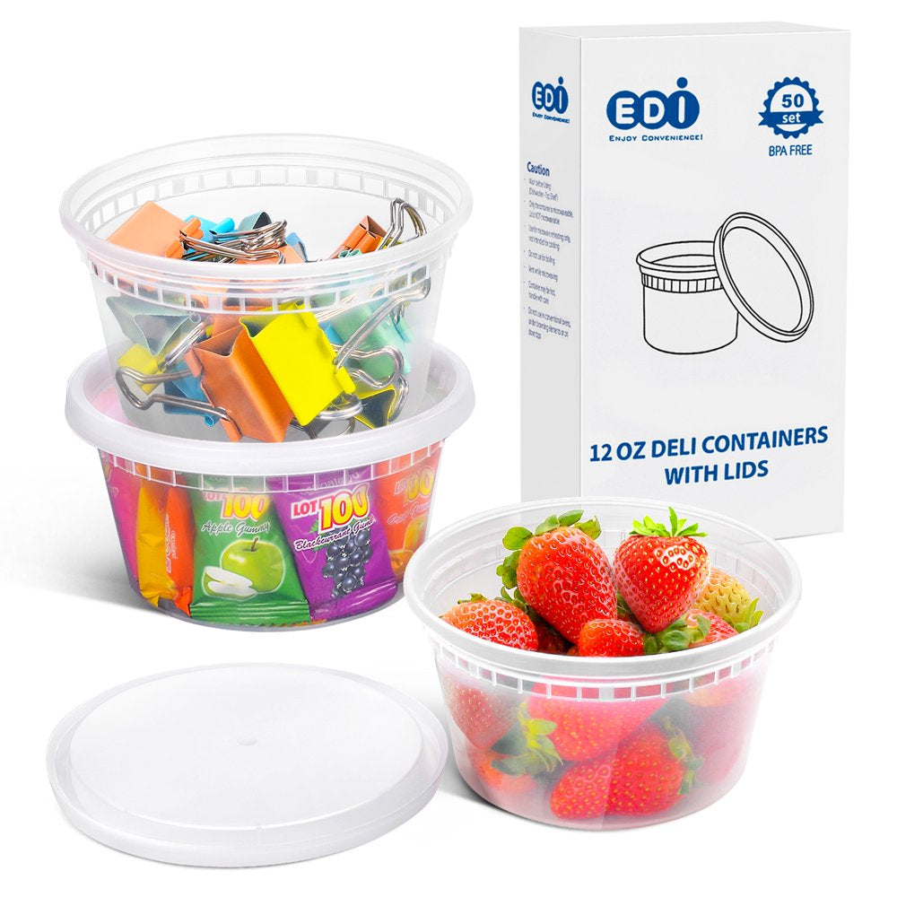 [-Round Deli Containers (12 Oz, 25)] Plastic Deli Food Storage Containers with Airtight Lids | Microwave-, Freezer and Dishwasher-Safe | BPA Free | Heavy-Duty | Meal Prep | Leakproof | Recyclable