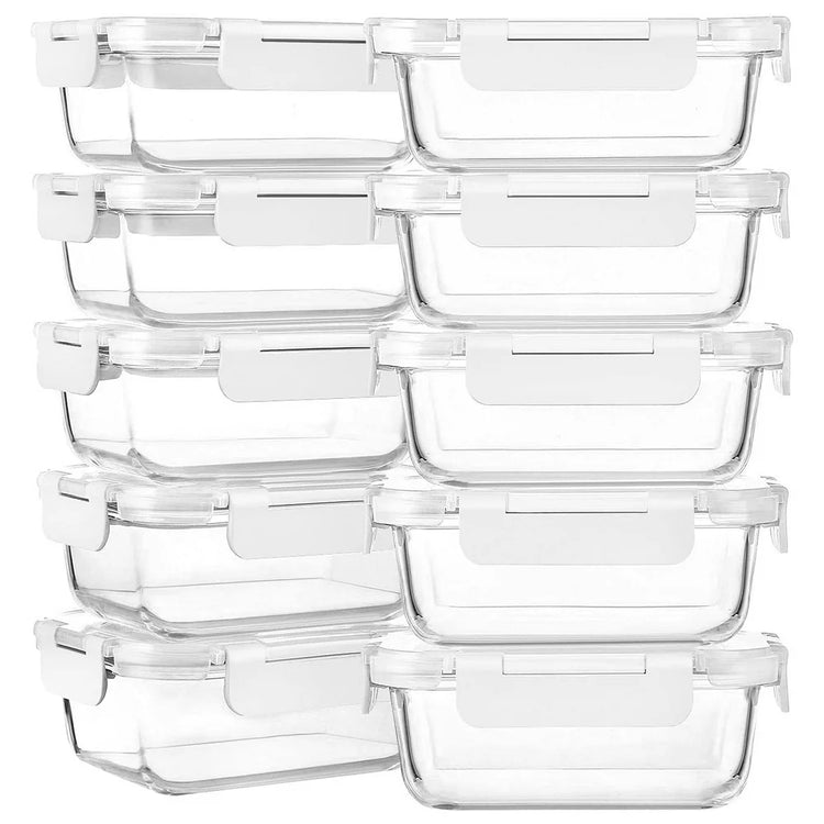 10-Pack 22 Oz, Glass Meal Prep Containers, Glass Food Storage Containers with Lids, Glass Lunch Containers, Microwave, Oven, Freezer and Dishwasher