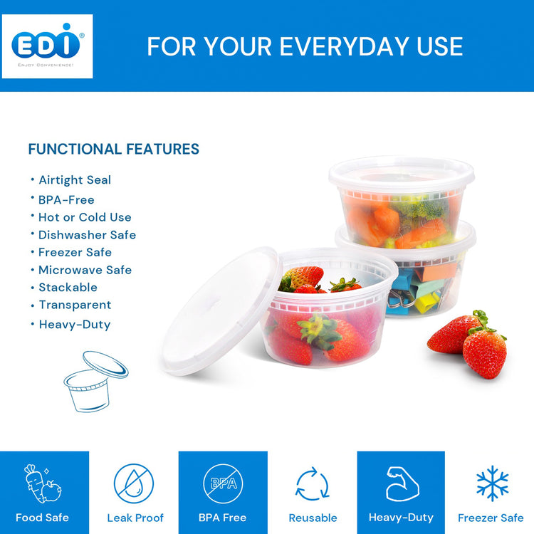 [-Round Deli Containers (12 Oz, 25)] Plastic Deli Food Storage Containers with Airtight Lids | Microwave-, Freezer and Dishwasher-Safe | BPA Free | Heavy-Duty | Meal Prep | Leakproof | Recyclable