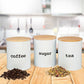 Kitchen Canister Set with Air Tight Bamboo Lids- 3 Food Storage Containers for Coffee, Tea and Sugar