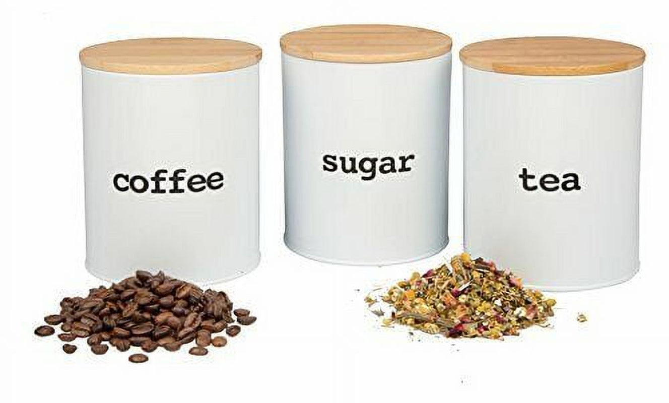 Kitchen Canister Set with Air Tight Bamboo Lids- 3 Food Storage Containers for Coffee, Tea and Sugar