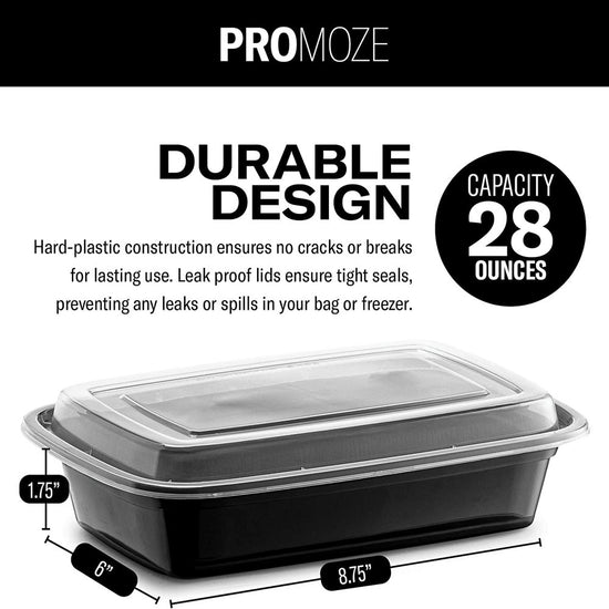 5-Pack Meal Prep Plastic Microwavable Food Storage Containers with Lids 28 Oz. 1 Compartment Black Rectangular Reusable Lunch Boxes