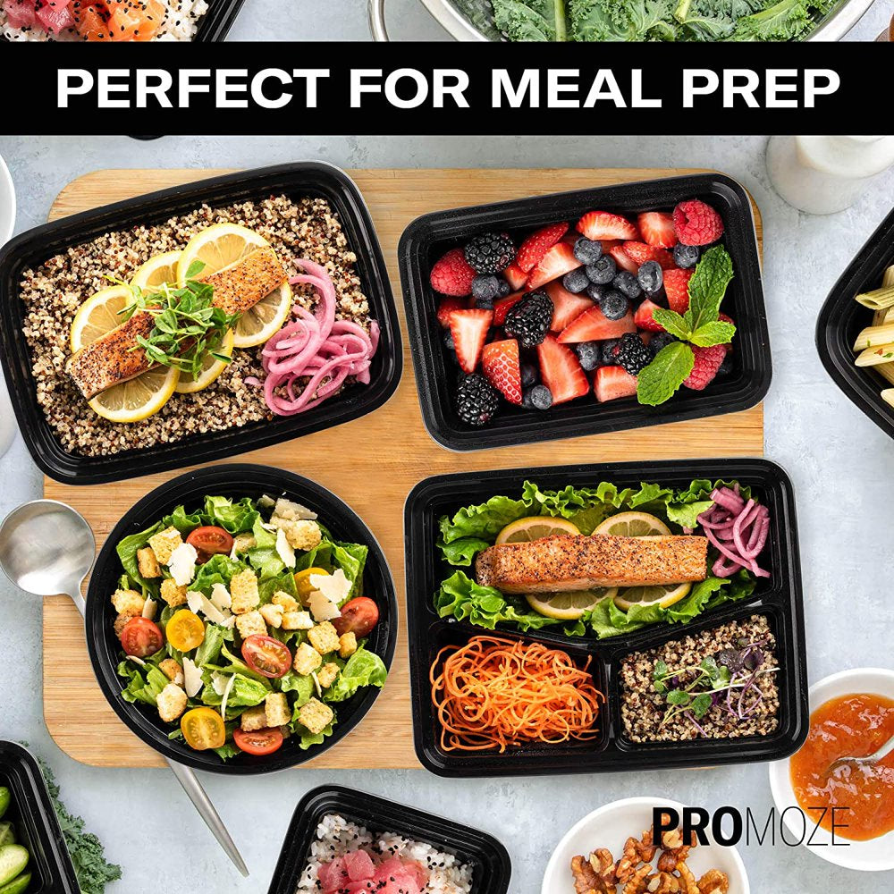 5-Pack Meal Prep Plastic Microwavable Food Storage Containers with Lids 28 Oz. 1 Compartment Black Rectangular Reusable Lunch Boxes