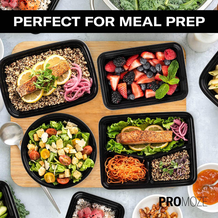 5-Pack Meal Prep Plastic Microwavable Food Storage Containers with Lids 28 Oz. 1 Compartment Black Rectangular Reusable Lunch Boxes