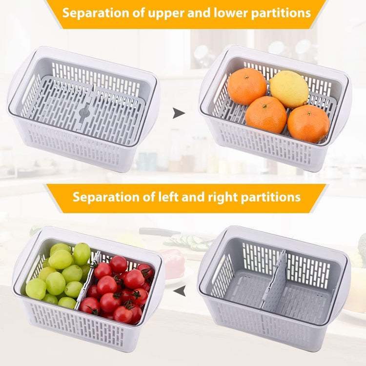 3 Pack Storage Containers for Refrigerator with 40 Pcs Reusable Food Storage Bags, Plastic Produce Saver Storage Containers, Draining Crisper with Strainers for Meat Fruit Veggies (Gray-B)