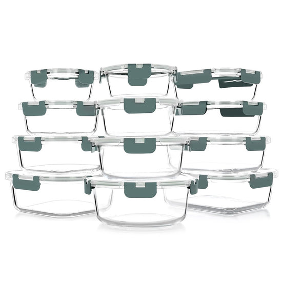 Glass Food Storage Containers with Lids, 24-Piece Glass Meal Prep Containers Set - Airtight Lunch Containers, Microwave, Oven, Freezer and Dishwasher Friendly