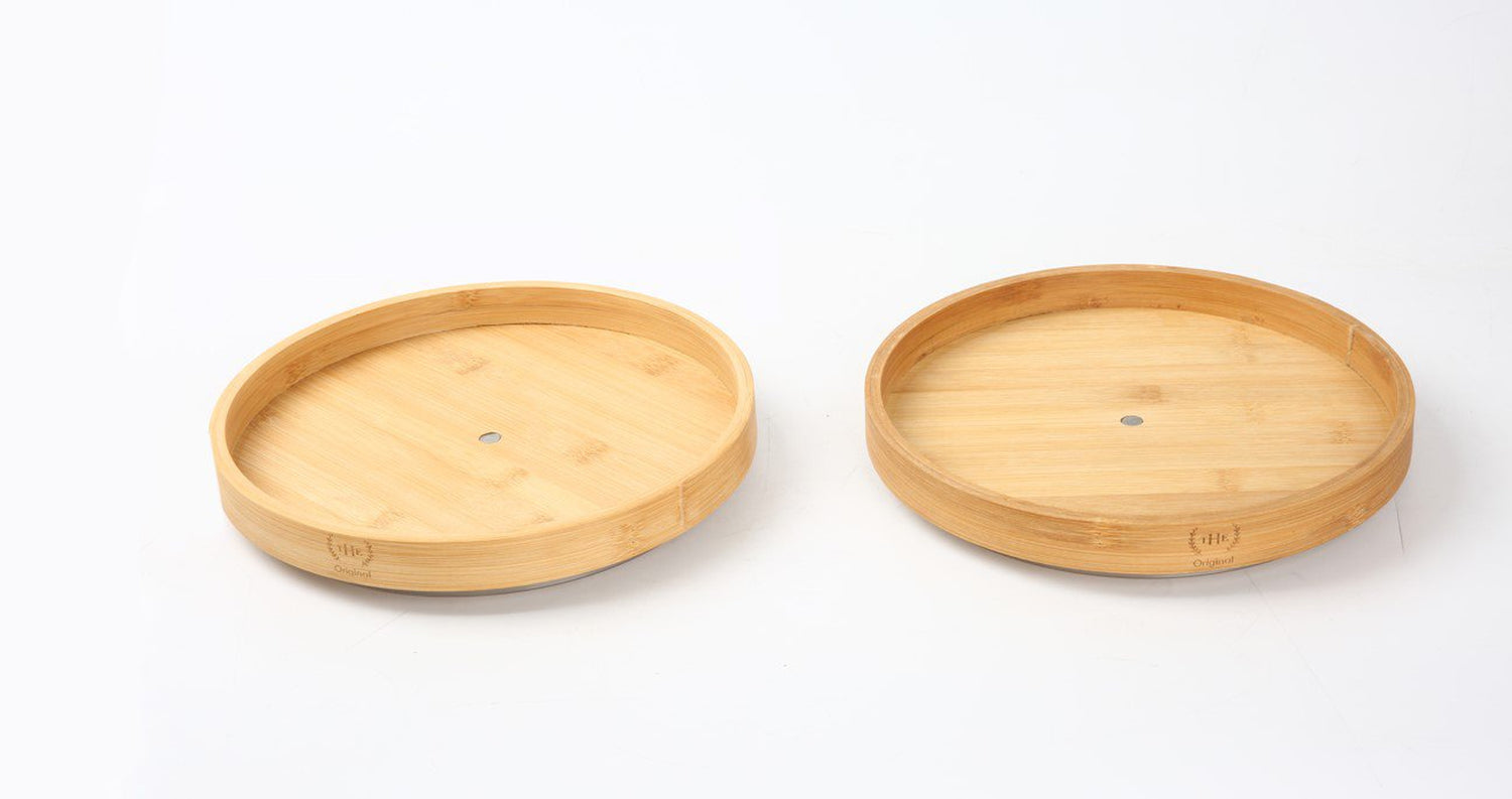 Bamboo Low Wall Organization Turntable Lazy Susan, Brown, 9.5" Diameter, Pack of 2