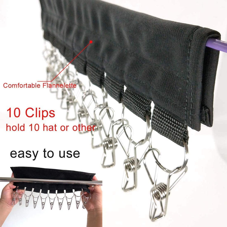 2 Pack 10 Hat Organizer Hook Loop Tape Cap Stainless Steel Organizer Hanger, Folding Clothes Hangers Foldable Clothes Drying Rack for Travel